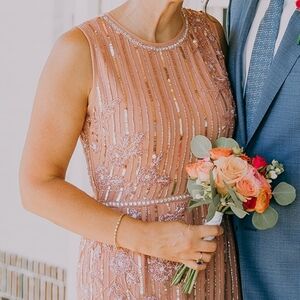 Mac Duggal Pink Embellished Midi Dress